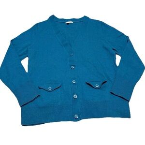 Halogen Women's Merino Wool V-Neck Button Knit Cardigan Sweater XL Blue Soft